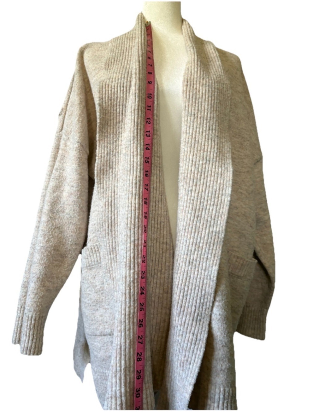 Time and Tru Oatmeal Heather Open Front Cardigan Pockets Long Soft AS-IS READ - Picture 5 of 8